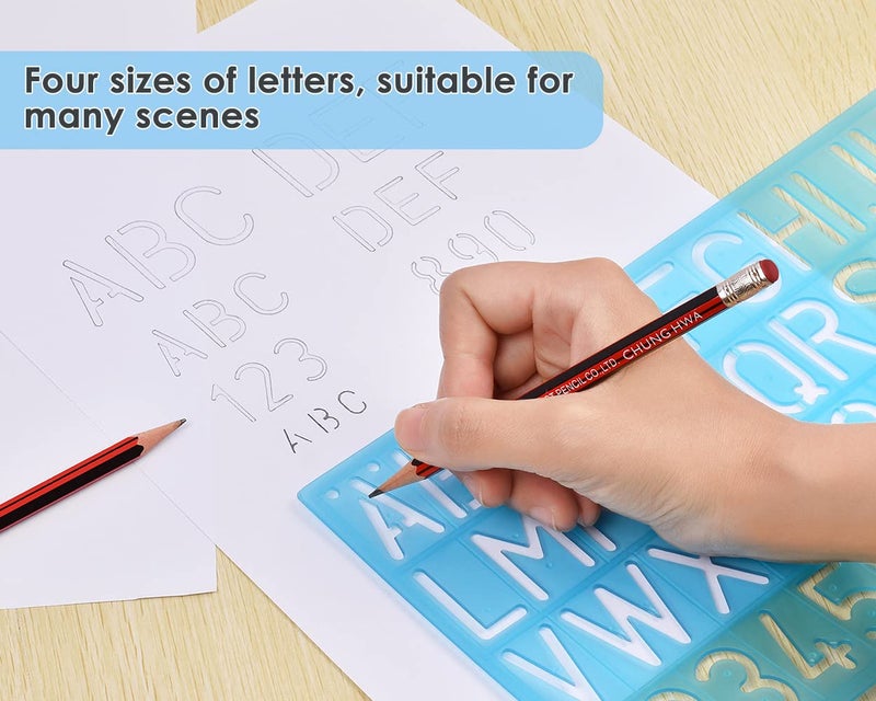 DS.DISTINCTIVE STYLE DS. DISTINCTIVE STYLE Alphabet Stencils Set of 4 Plastic Letter Stencil Assorted Sizes Number Ruler for Learning, Painting, Scrapbooking - Blue - Image 5